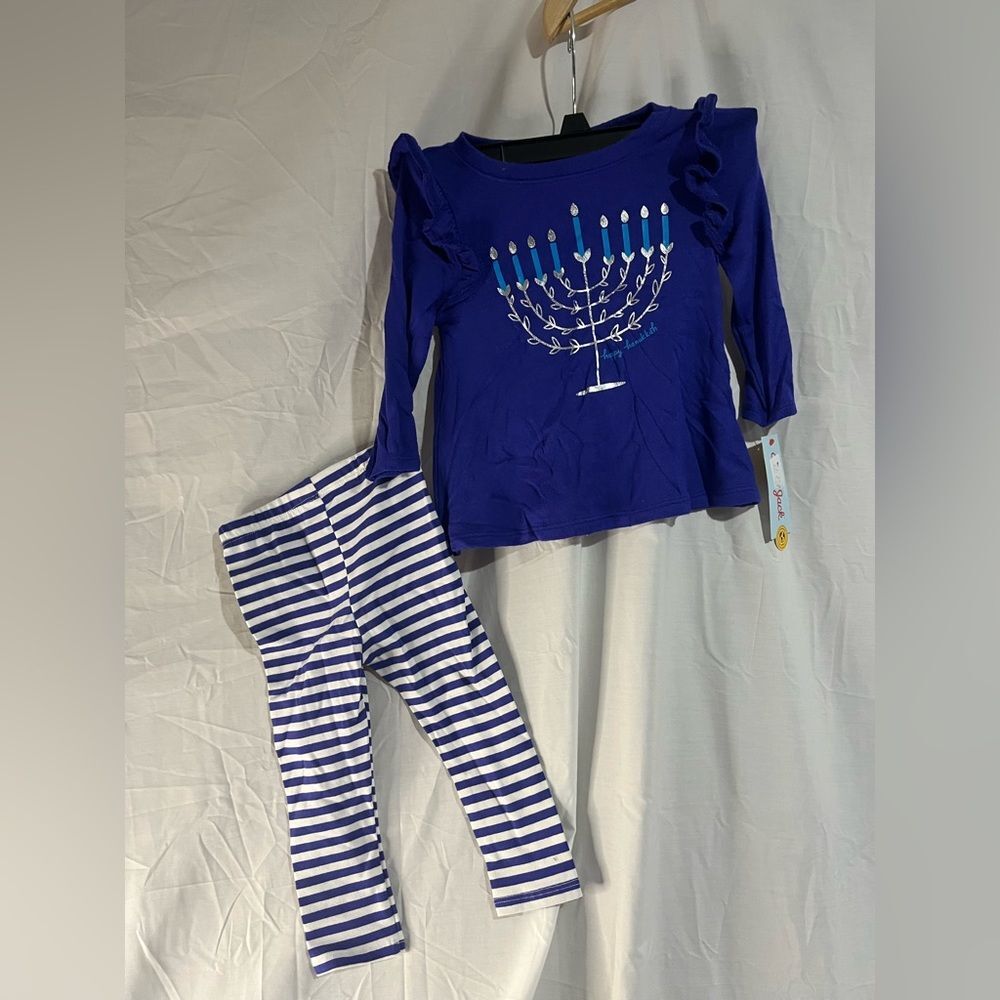 Happy Hanukkah blue candle outfits little girls 3t